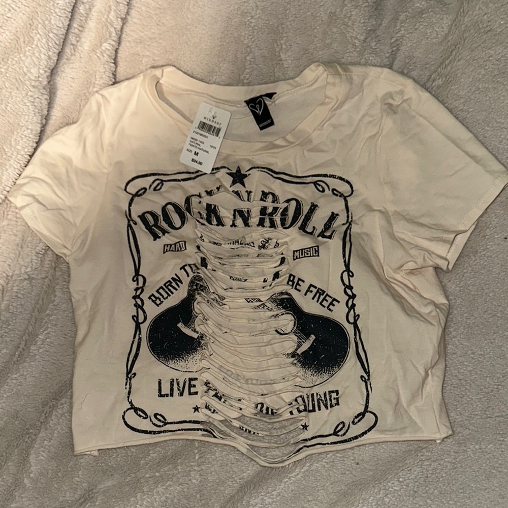 Rock & Roll Distressed Cream Top